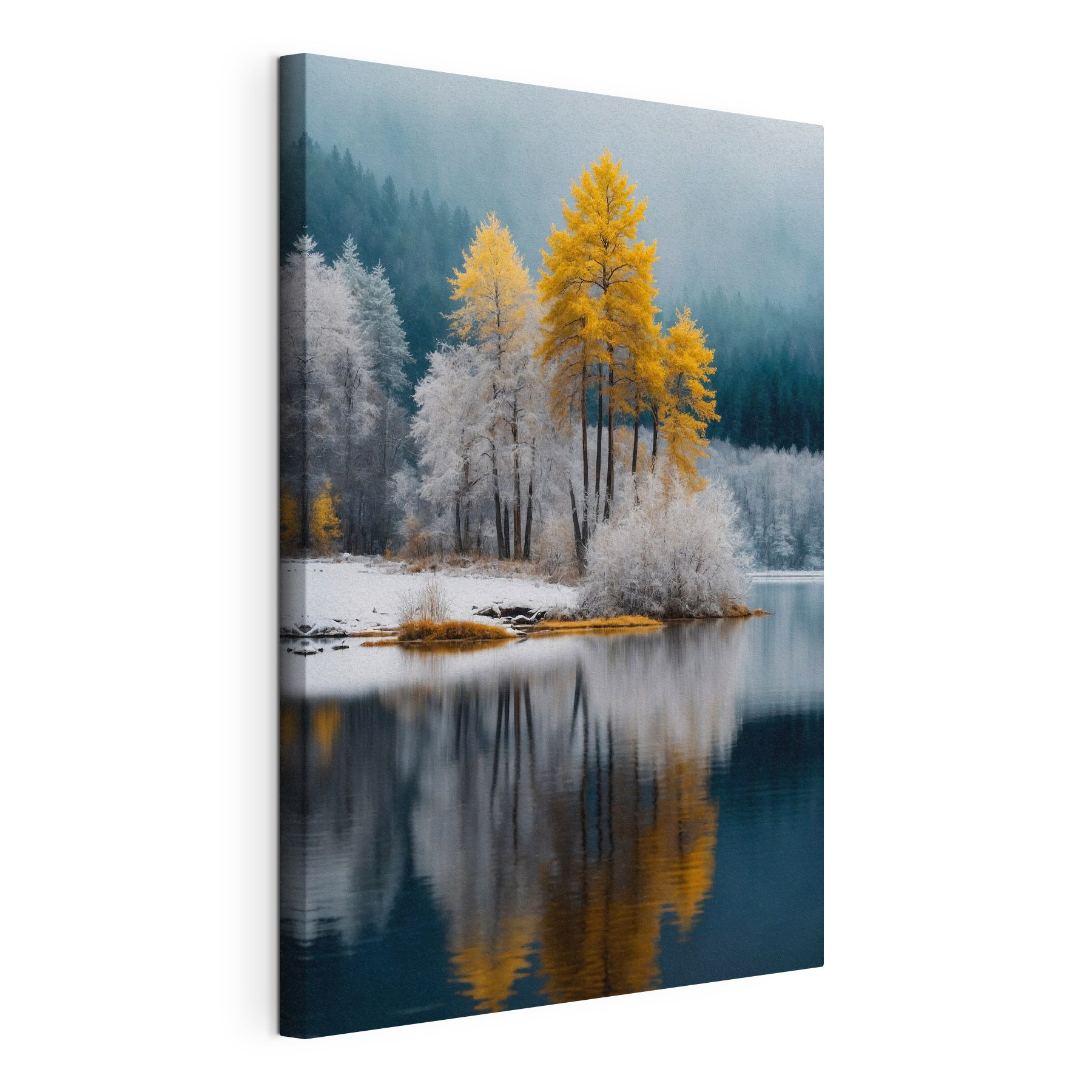 Lake with trees and snow Lake with trees and snow