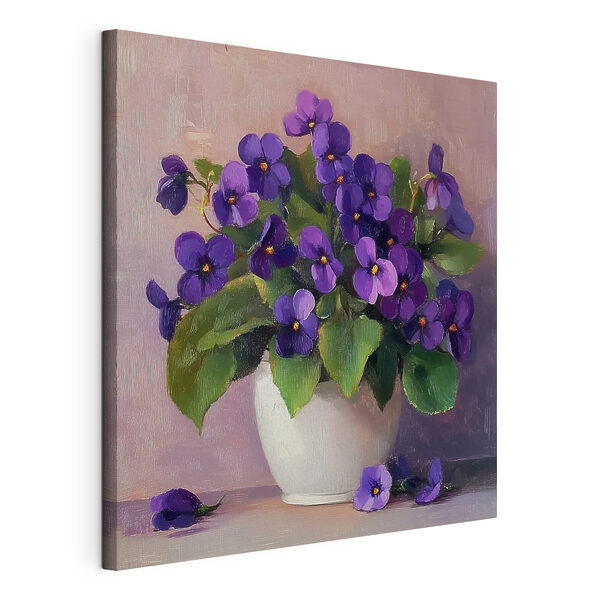 Pot met paarse bloemen Canvas Schilderijen Pot met paarse bloemen