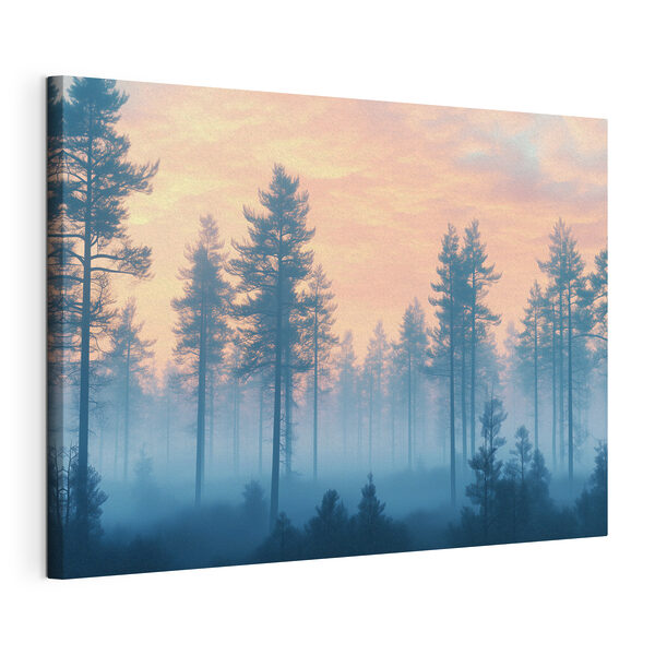 Canvas Schilderijen Mistig bos met bomen