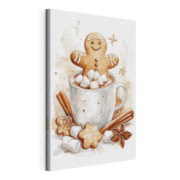 Canvas Schilderijen Peperkoekmannetje in een mok warme chocolademelk