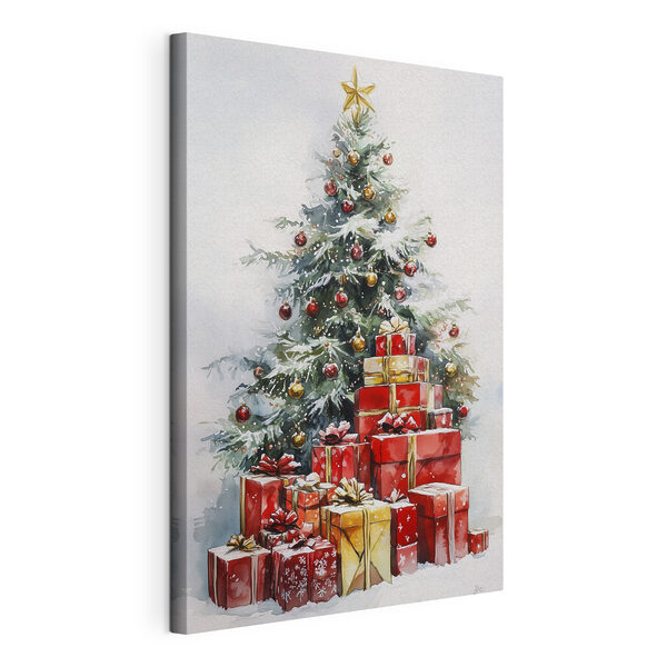 Aquarel van cadeautjes onder een kerstboom Canvas Schilderijen Aquarel van cadeautjes onder een kerstboom