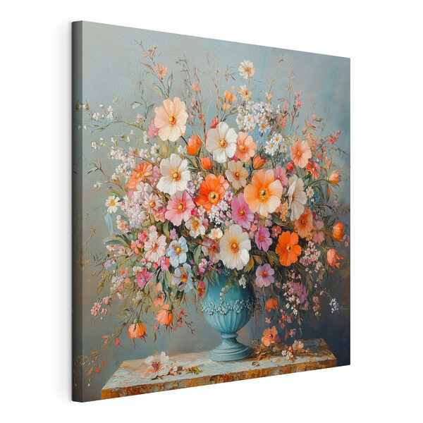 Vaas met bloemen op een stenen oppervlak Canvas Schilderijen Vaas met bloemen op een stenen oppervlak
