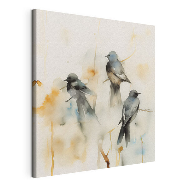 Groep vogels op een tak Canvas Schilderijen Groep vogels op een tak