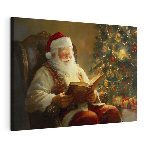 Schilderij van een kerstman die een boek leest Canvas Schilderijen Schilderij van een kerstman die een boek leest