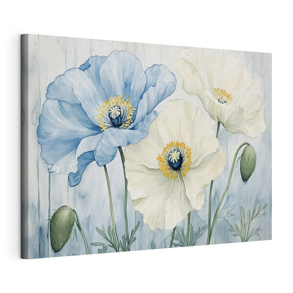 Schilderij van bloemen op een blauwe achtergrond Canvas Schilderijen Schilderij van bloemen op een blauwe achtergrond
