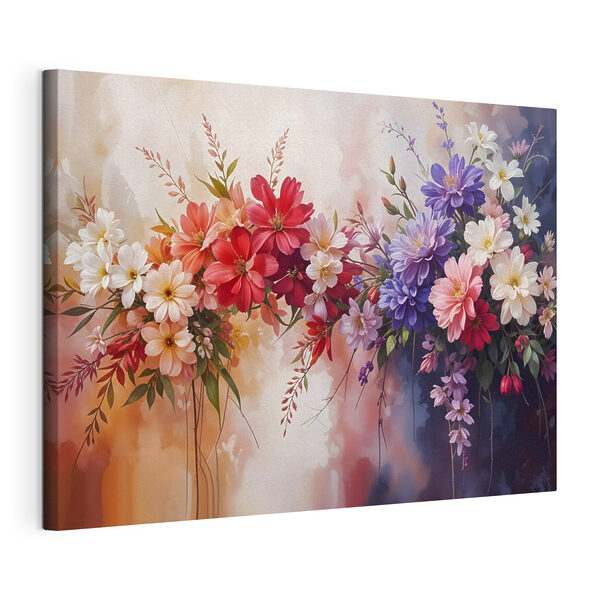 Canvas Schilderijen Groep kleurrijke bloemen