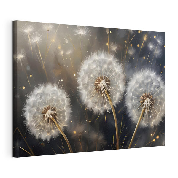 Canvas Schilderijen Delicate paardenbloemen in zacht licht