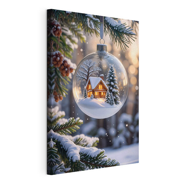 Canvas Schilderijen Glazen bol met een huis en bomen erin