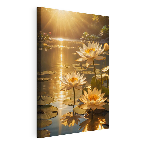 Canvas Schilderijen Groep witte bloemen in een vijver