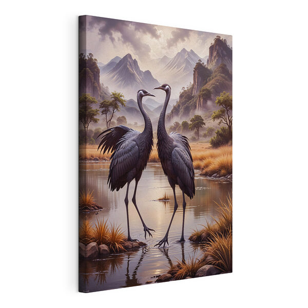 Canvas Schilderijen Twee vogels in een rivier