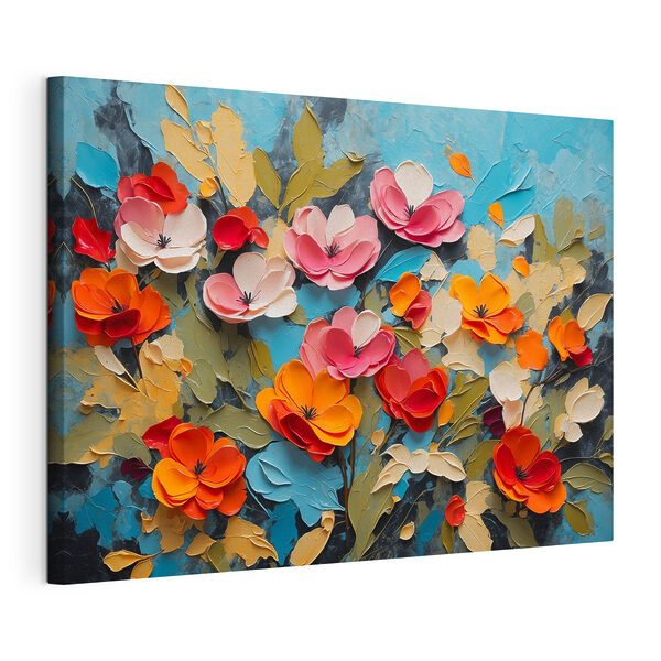 Canvas Schilderijen Canvas Schilderijen Schilderij van bloemen op een blauw oppervlak (Artikelnummer: s42255)