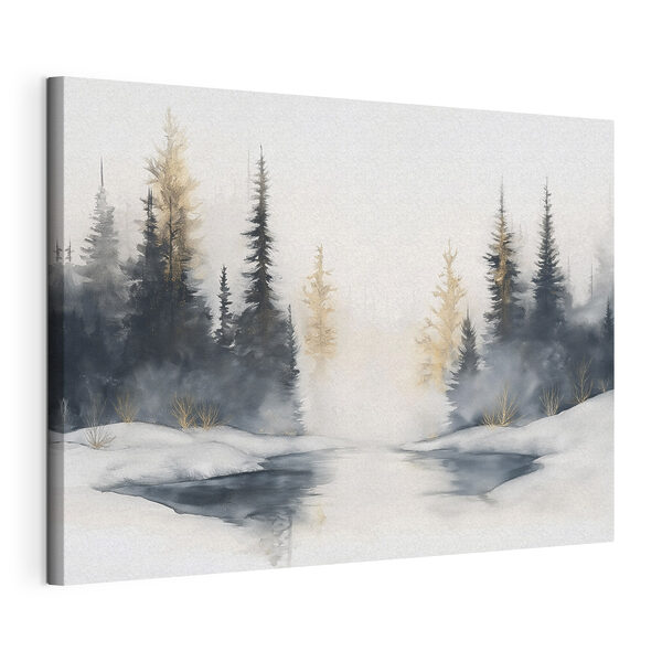 Canvas Schilderijen Aquarel van een besneeuwd bos