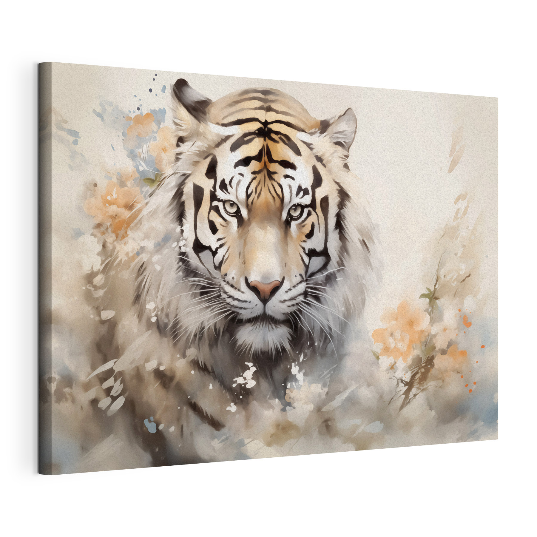 Tiger with flowers in the background