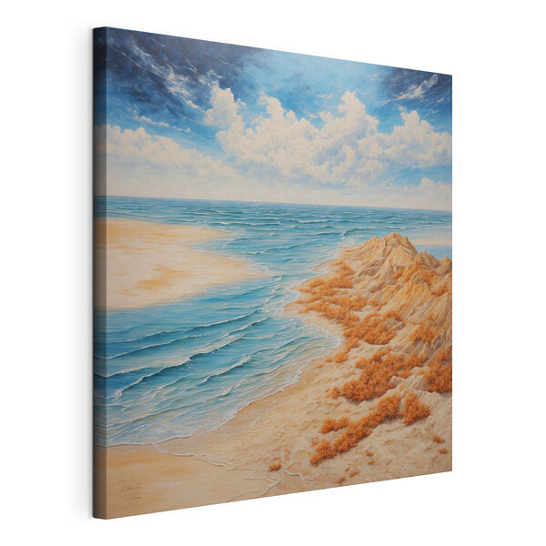 Canvas Schilderijen Schilderij van een strand met zand en water