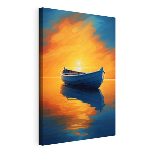Boot op water met zonsondergang op de achtergrond Canvas Schilderijen Boot op water met zonsondergang op de achtergrond