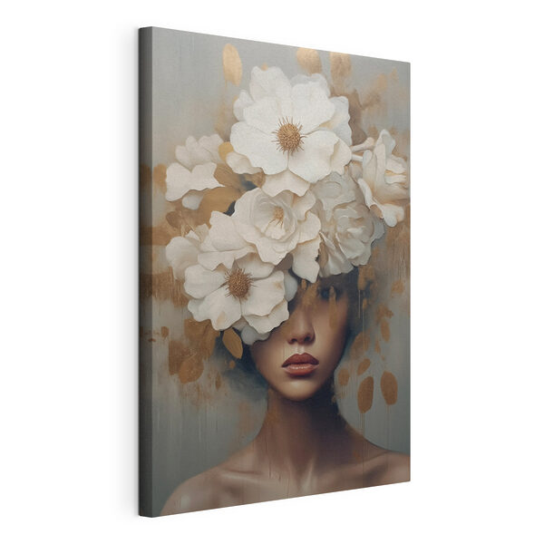 Schilderij van een vrouw met bloemen op haar hoofd Canvas Schilderijen Schilderij van een vrouw met bloemen op haar hoofd