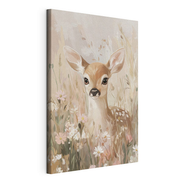 Schilderij van een hert in een bloemenveld Canvas Schilderijen Schilderij van een hert in een bloemenveld