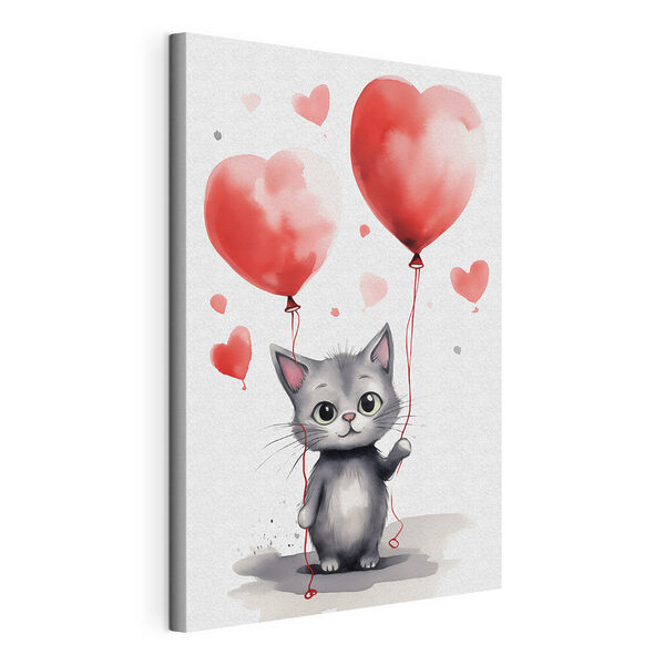 Cat holding balloons