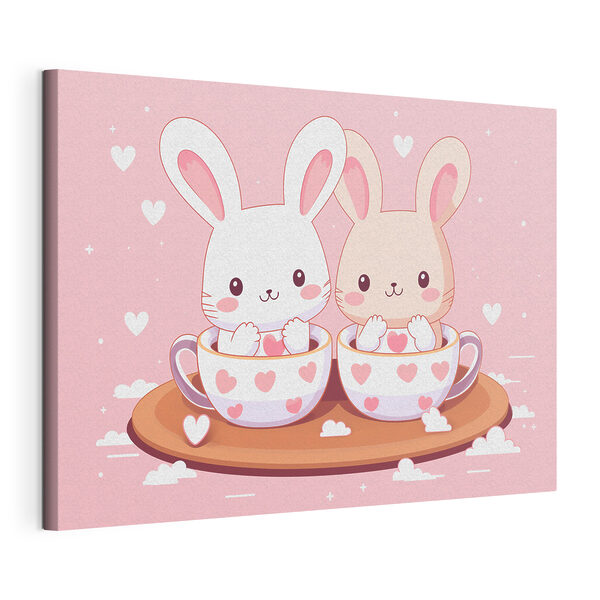 Canvas Schilderijen Twee cartoonkonijnen in theekopjes (Artikelnummer: s42874) Canvas Schilderijen Canvas Schilderijen Twee cartoonkonijnen in theekopjes (Artikelnummer: s42874)