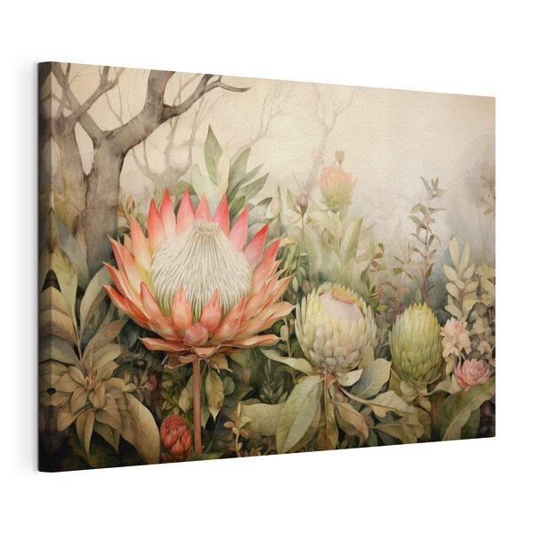 Canvas Schilderijen Schilderij van bloemen en bladeren