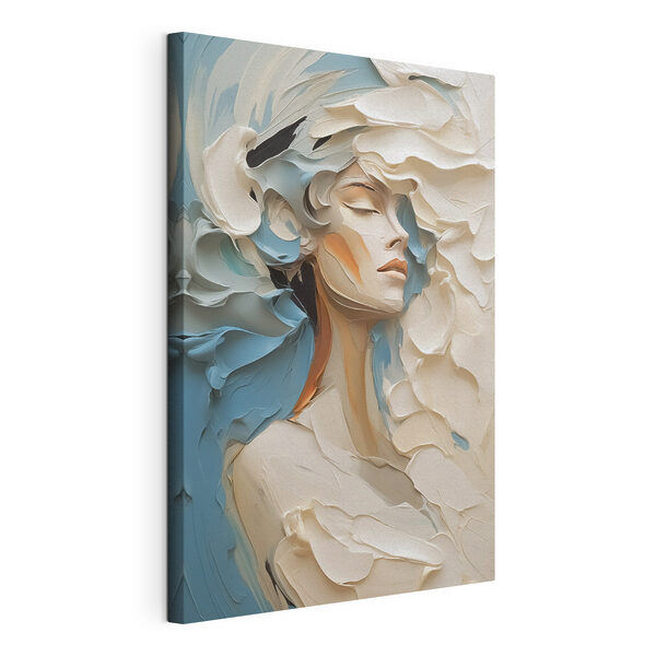 Schilderij van een vrouw met witte en blauwe verf Canvas Schilderijen Schilderij van een vrouw met witte en blauwe verf
