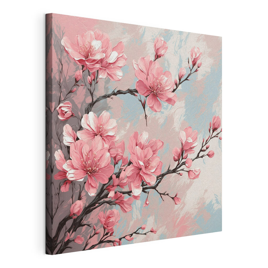Painting of pink flowers on a branch Painting of pink flowers on a branch