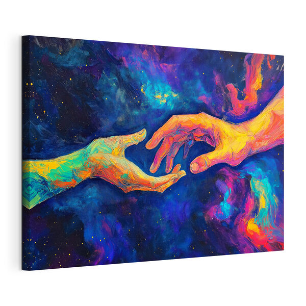 Canvas Schilderijen Schilderij van twee handen die elkaar aanraken