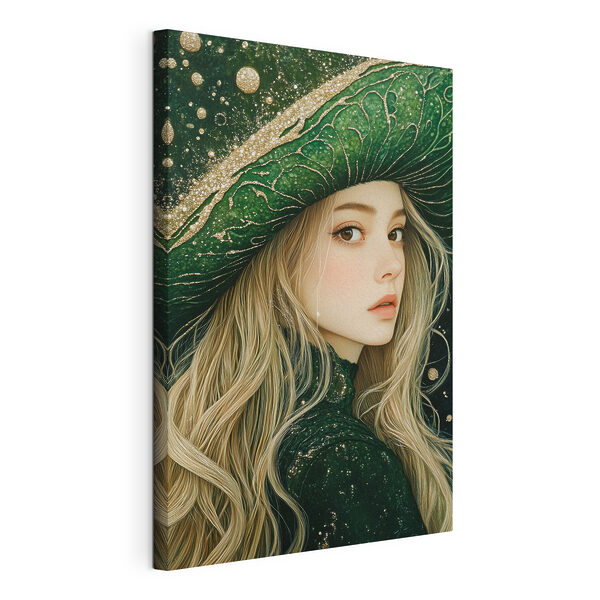 Vrouw met groene hoed Canvas Schilderijen Vrouw met groene hoed