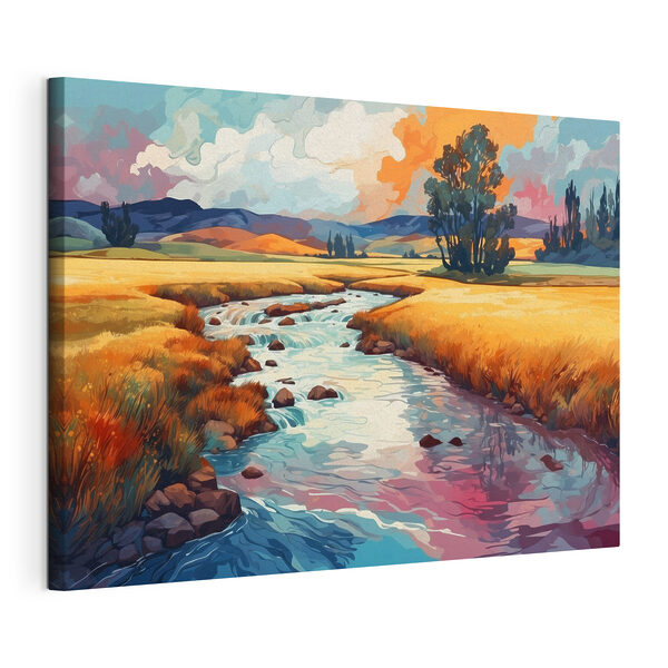 Canvas Schilderijen Canvas Schilderijen Rivier stroomt door een veld (Artikelnummer: s43110)