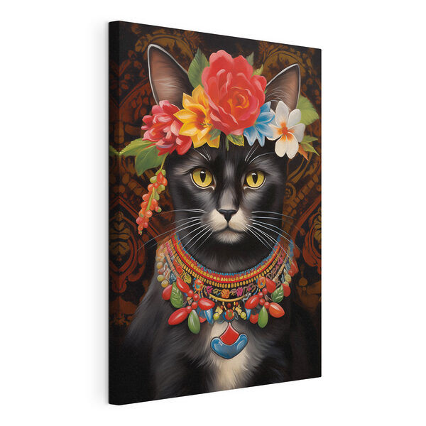Kat met bloemenkroon Canvas Schilderijen Kat met bloemenkroon
