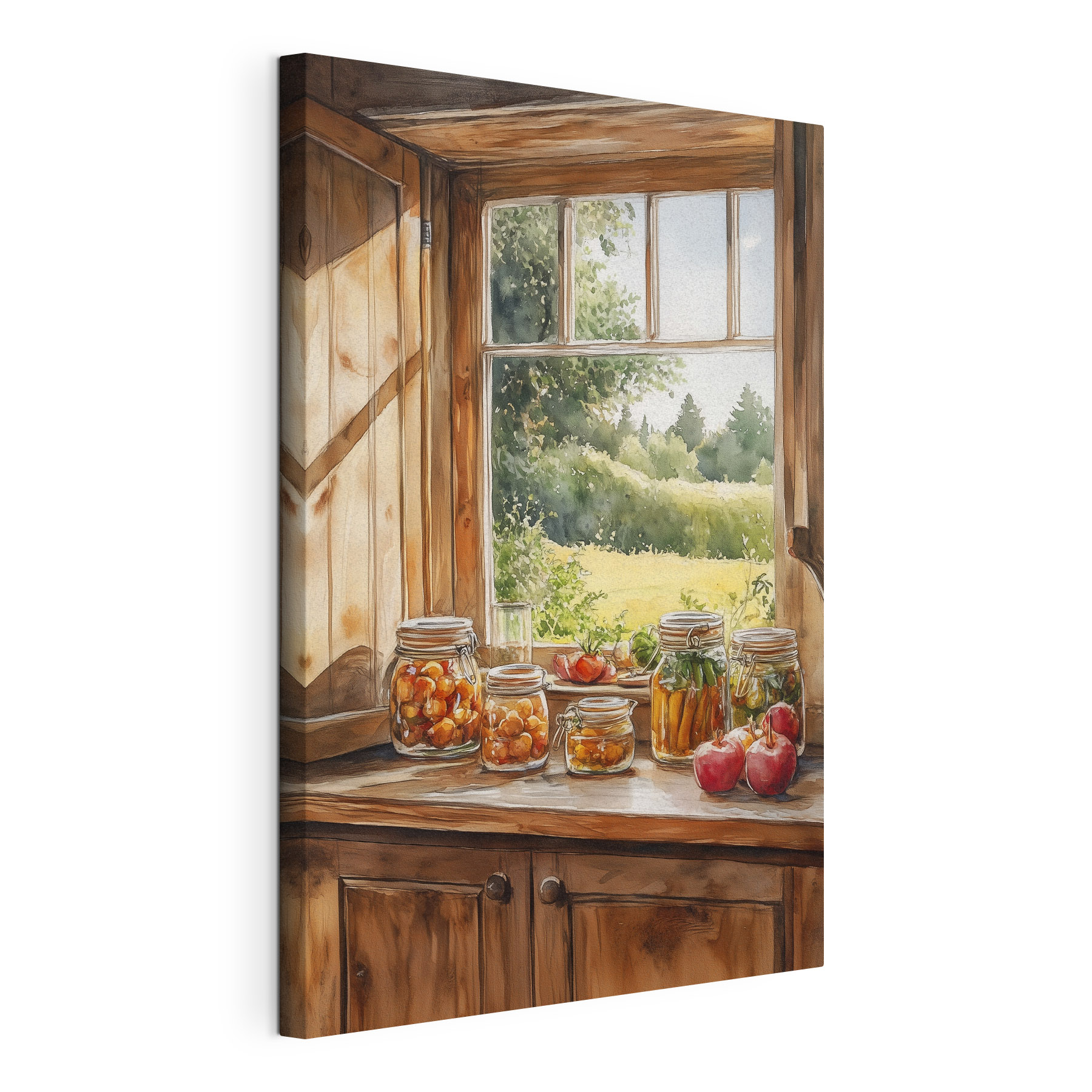 Watercolor of jars of food on a window sill