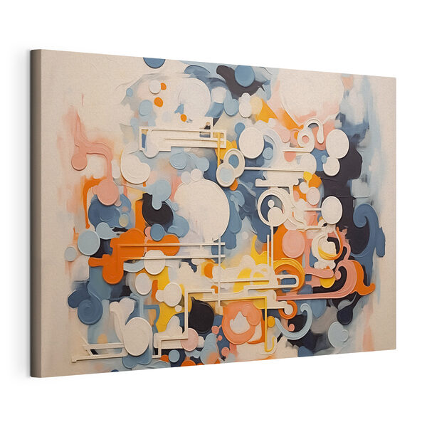 Kleurrijk kunstwerk met witte lijnen en cirkels Canvas Schilderijen Kleurrijk kunstwerk met witte lijnen en cirkels