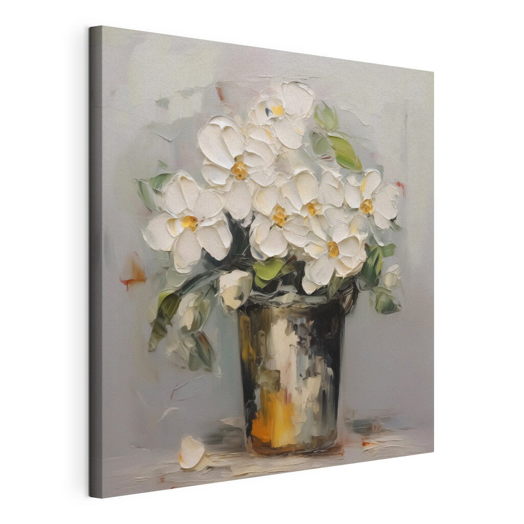 Painting of flowers in a bucket Painting of flowers in a bucket