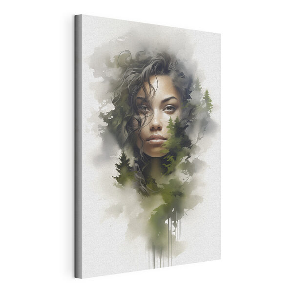 Woman's face with trees in the background