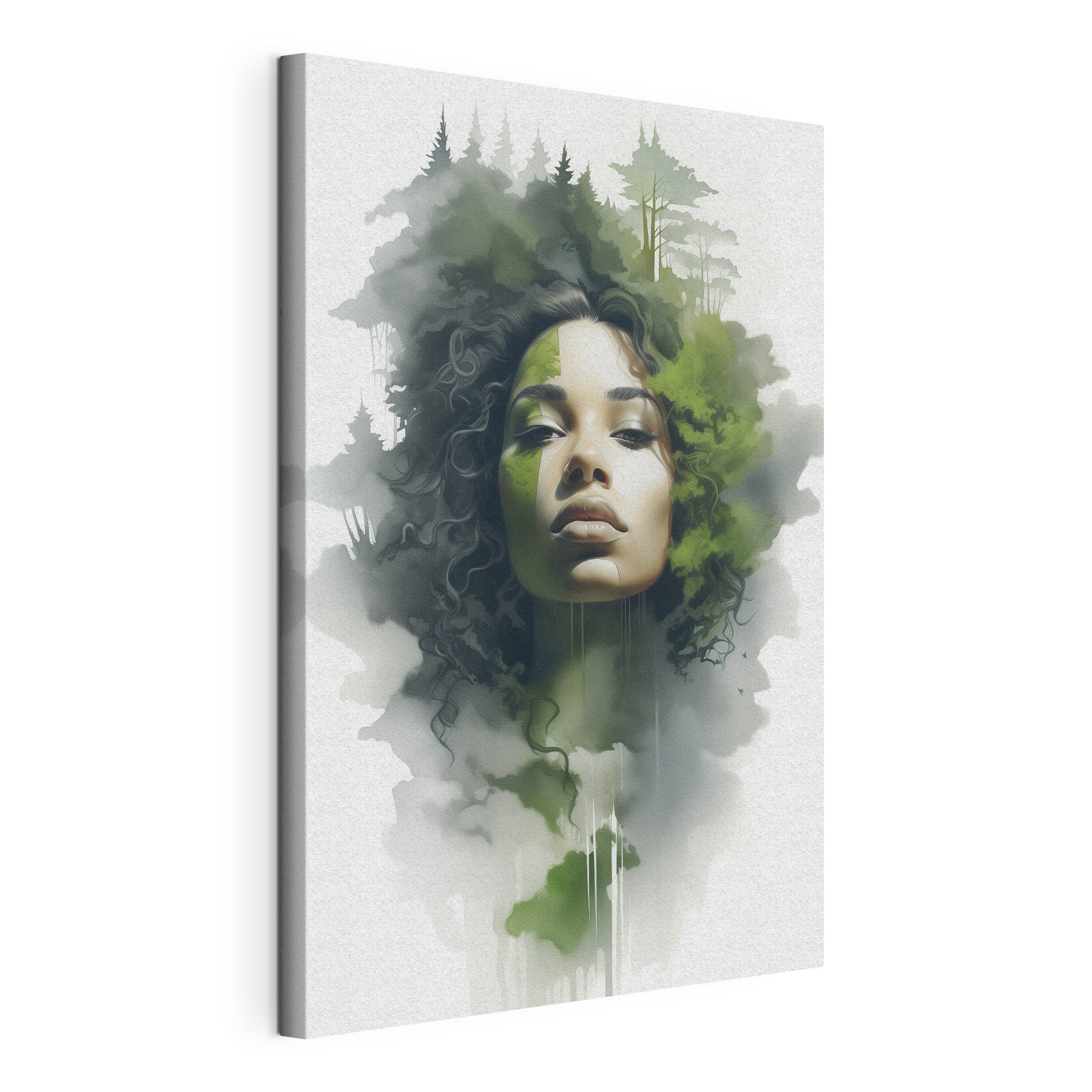 Woman with green leaves on her face Woman with green leaves on her face