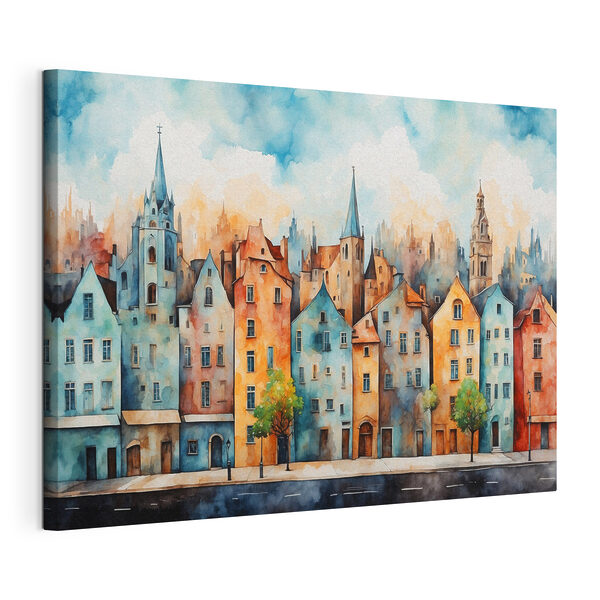 Canvas Schilderijen Aquarel van een rij gebouwen (Artikelnummer: s43441) Canvas Schilderijen Canvas Schilderijen Aquarel van een rij gebouwen (Artikelnummer: s43441)