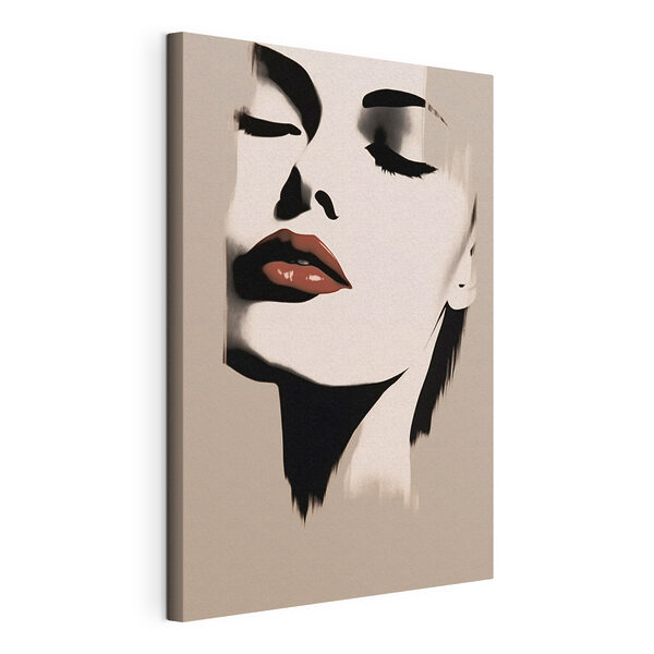 Canvas Schilderijen Vrouw’s gezicht met rode lippenstift (Artikelnummer: s43527) Canvas Schilderijen Canvas Schilderijen Vrouw’s gezicht met rode lippenstift (Artikelnummer: s43527)