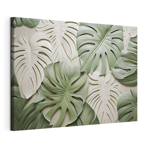 Groep groene en witte bladeren Canvas Schilderijen Groep groene en witte bladeren