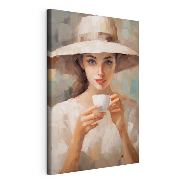 Woman wearing a hat holding a cup