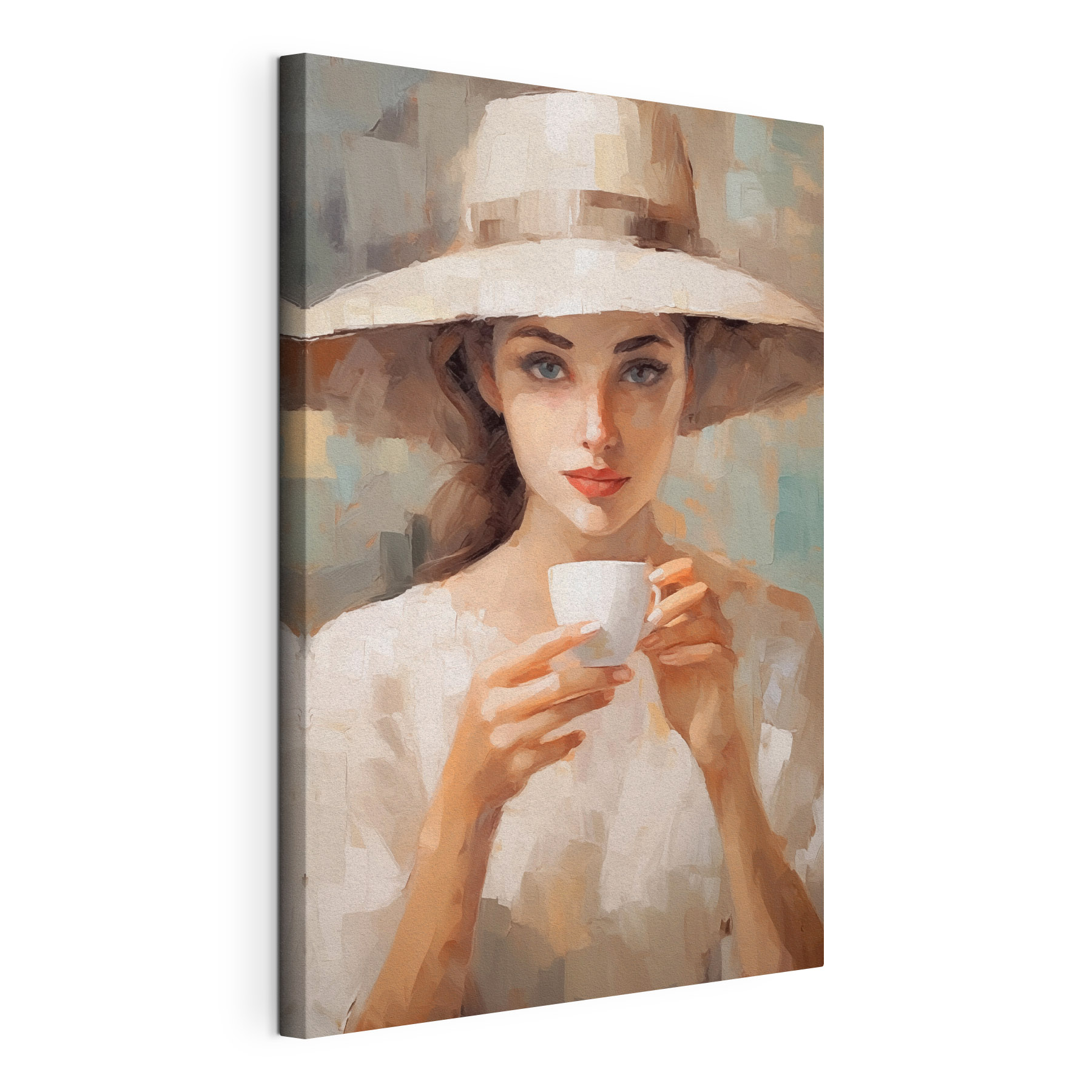 Woman wearing a hat holding a cup
