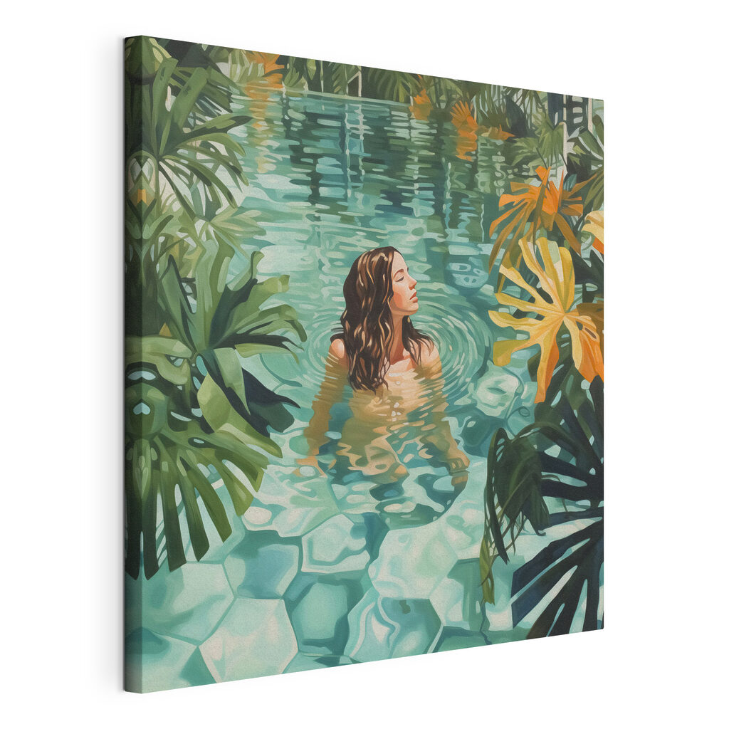 Woman in a pool surrounded by plants