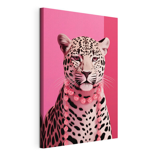 Canvas Schilderijen Luipaard met een ketting