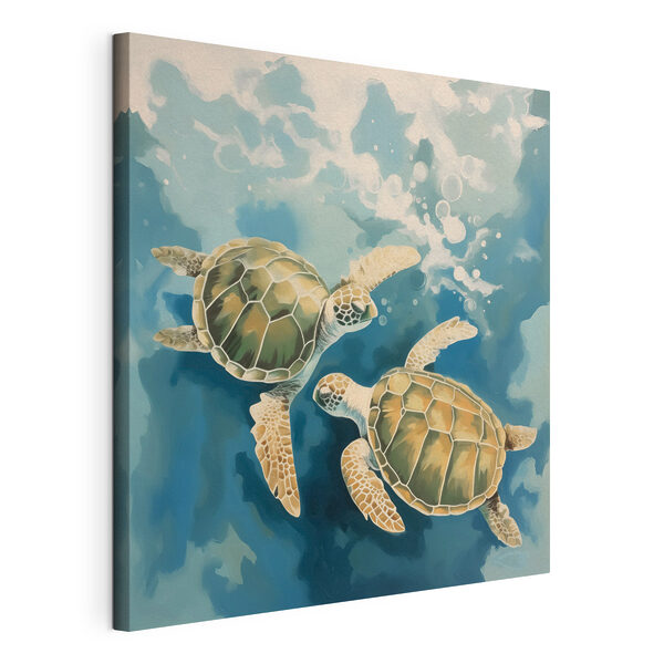 Paar schildpadden zwemmend in water Canvas Schilderijen Paar schildpadden zwemmend in water