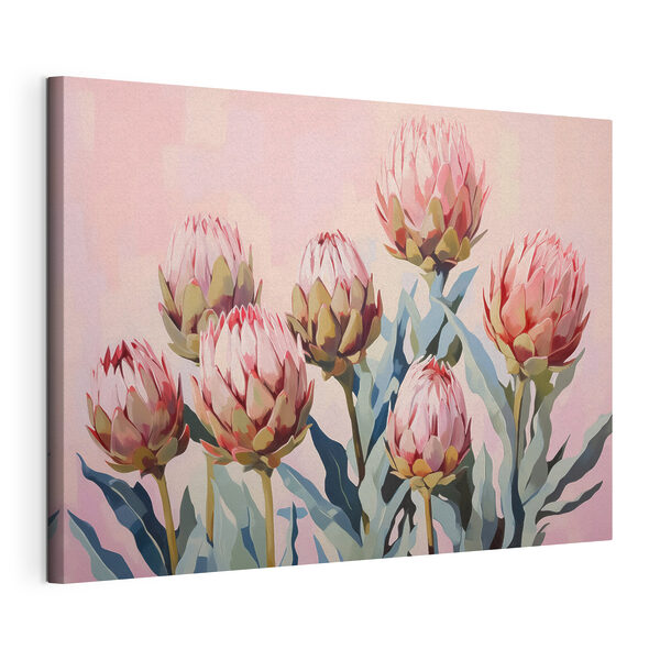 Canvas Schilderijen Schilderij van bloemen op roze achtergrond