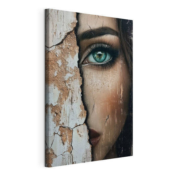 Canvas Schilderijen Vrouw’s gezicht met een gebarsten muur