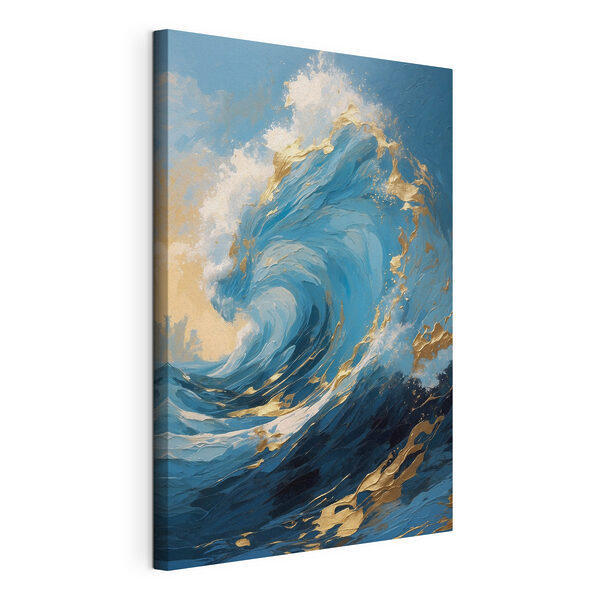 Canvas Schilderijen Majestueuze golf in levendige blauwtinten