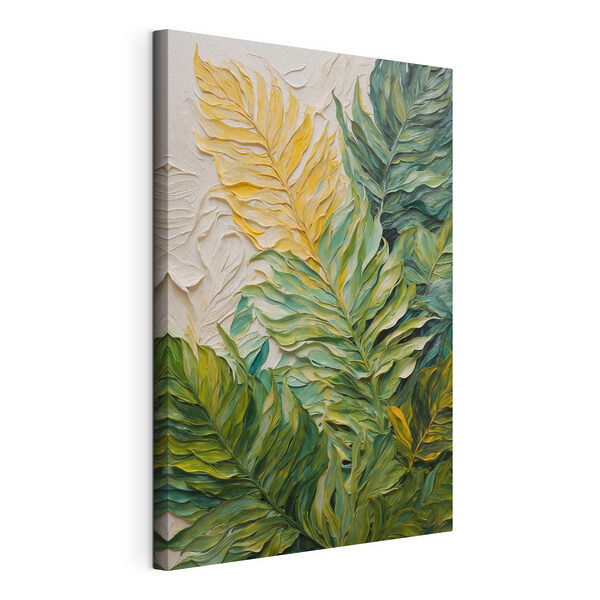 Canvas Schilderijen Schilderij van bladeren op een wit oppervlak