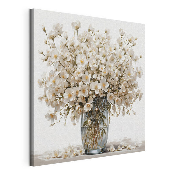 Canvas Schilderijen Vaas met witte bloemen