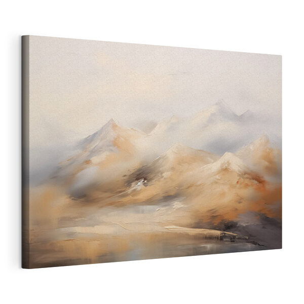 Canvas Schilderijen Schilderij van bergen en mist