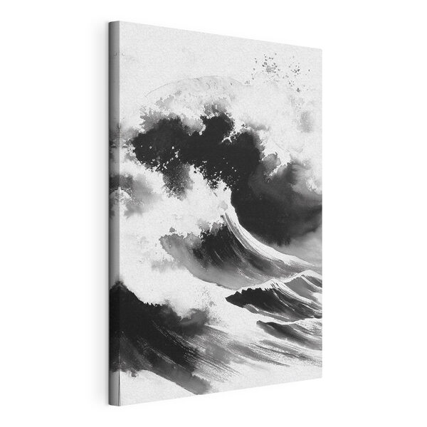 Canvas Schilderijen Zwart-wit afbeelding van een golf
